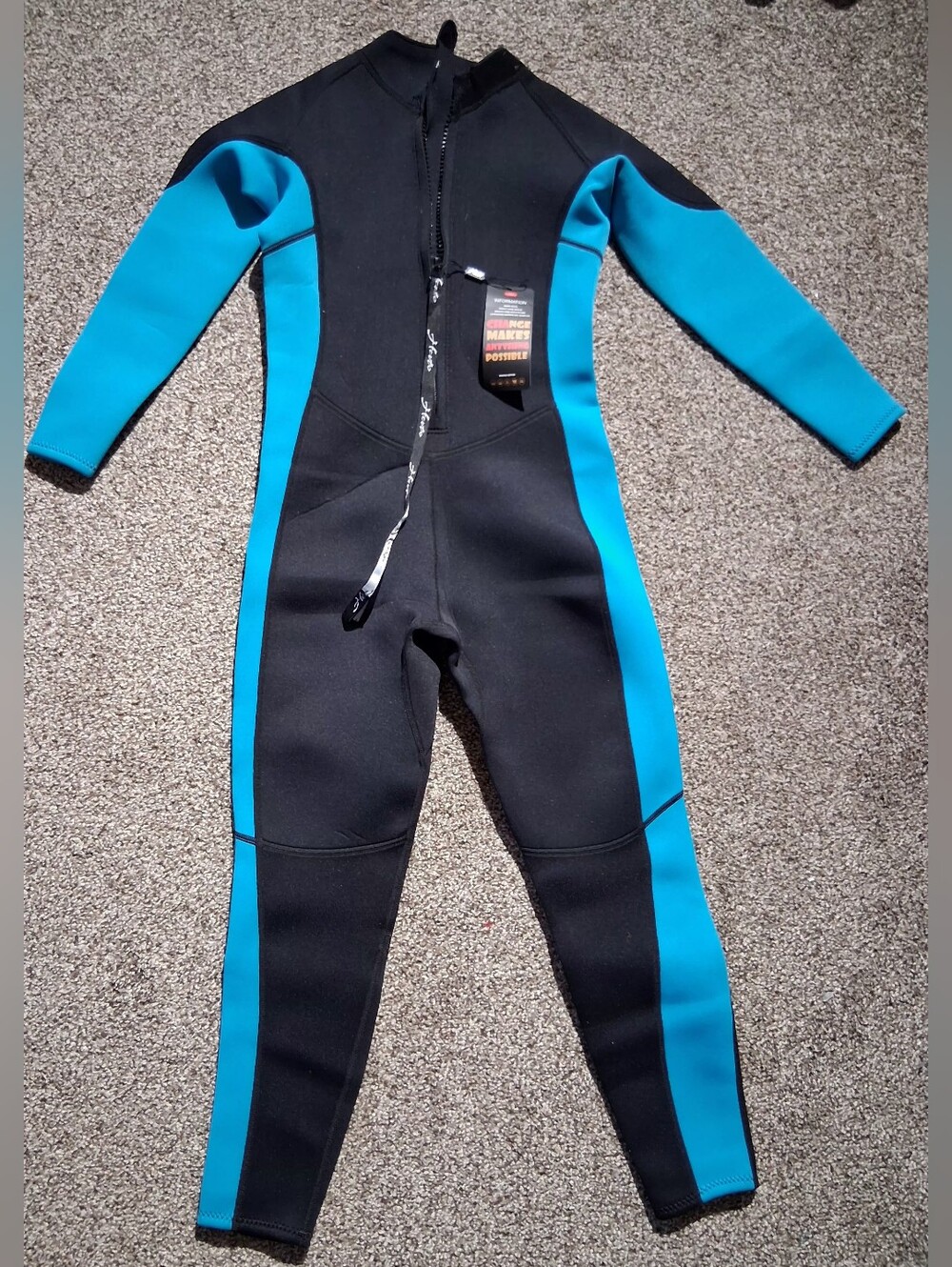 Hevto-Kids Black and Blue Full-Length Neoprene One-Piece Wetsuit